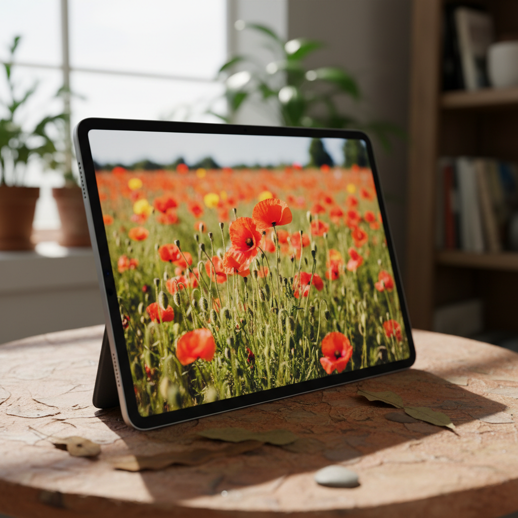 Uma imagem detalhada do iPad Pro 13 polegadas exibindo sua tela OLED vibrante e design ultrafino.