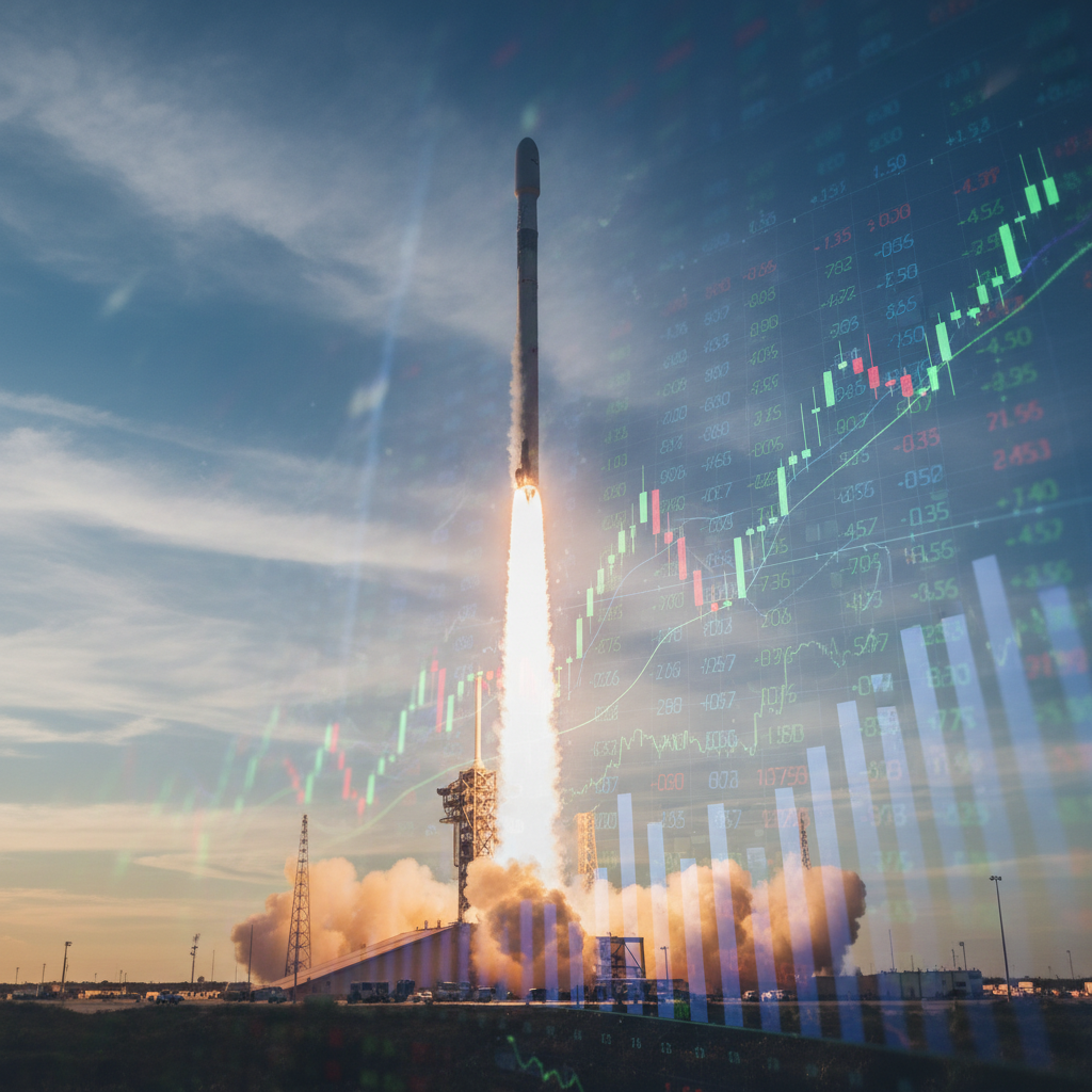 Foguete da SpaceX decolando, simbolizando o sucesso do IPO da SpaceX e a expansão da empresa no mercado financeiro global.