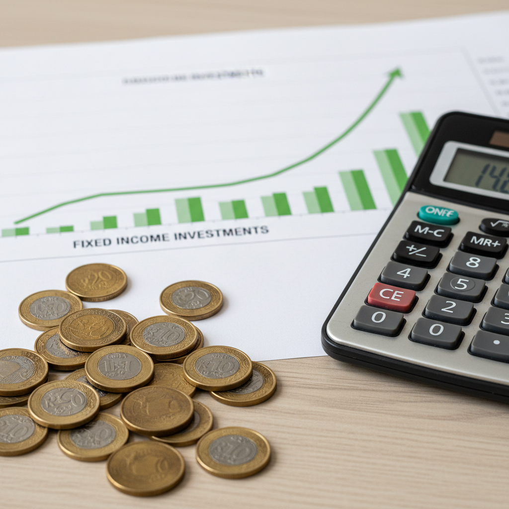 Gráfico de investimentos em renda fixa com moedas, refletindo a Selic a 14,25% e as oportunidades para renda fixa para investir.