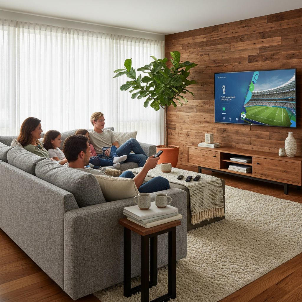 Roku Copa do Mundo 2026 — Interface da 'Área de Futebol Internacional' da Roku exibindo informações e opções de transmissão p