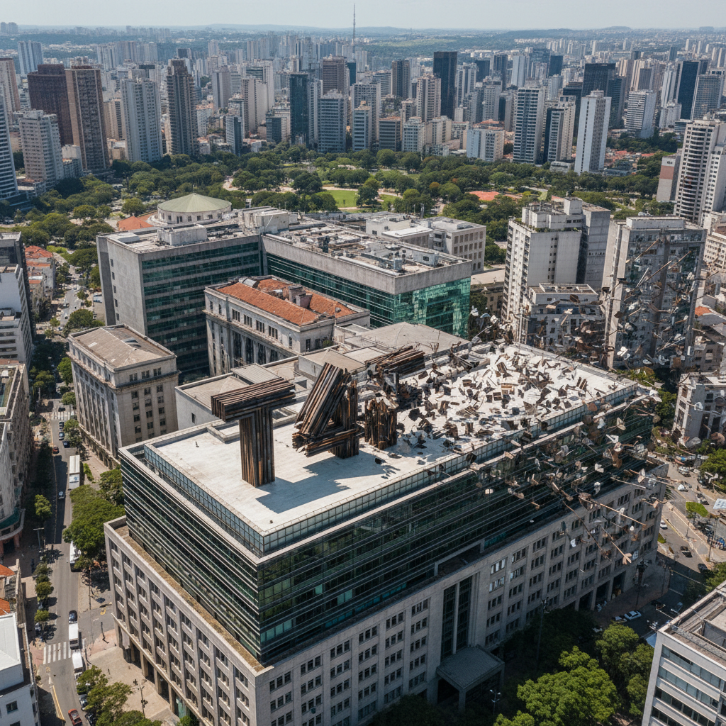 Saída T4F B3 — Vista aérea da sede da B3 em São Paulo, simbolizando a saída da T4F da B3 e o movimento do mercado.