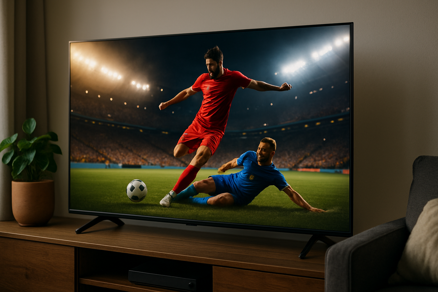 Smart TV TCL Mini LED 65 com cena de jogo na tela, promoção no Magalu e cupom HEXA500 visível na descrição