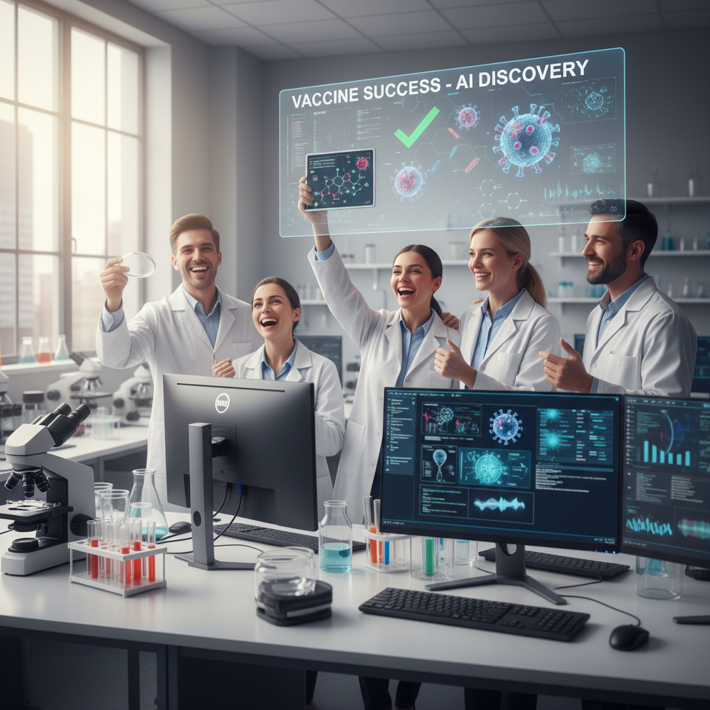 Cientistas da Universidade de Cambridge celebram o sucesso inicial da vacina com IA em testes humanos no Reino Unido, marcando um avanço importante.