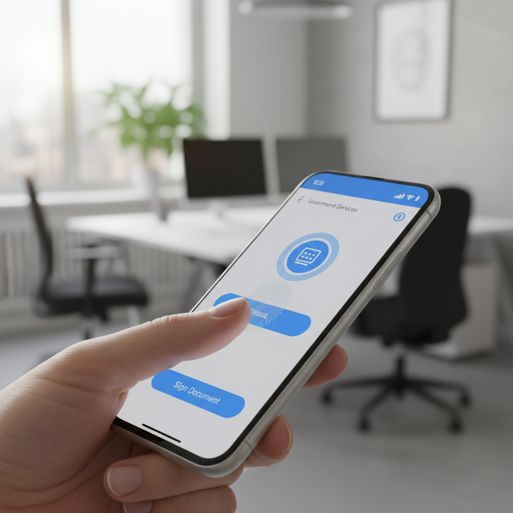 assinatura digital Gov.br — Tela de um smartphone exibindo a interface do aplicativo Gov.br, com destaque para a função de as