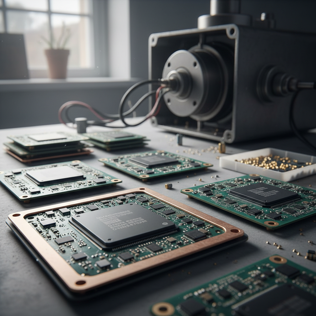 Processadores Snapdragon da Qualcomm em placas de circuito, ilustrando o aumento preços chips Qualcomm e seu impacto na indústria.