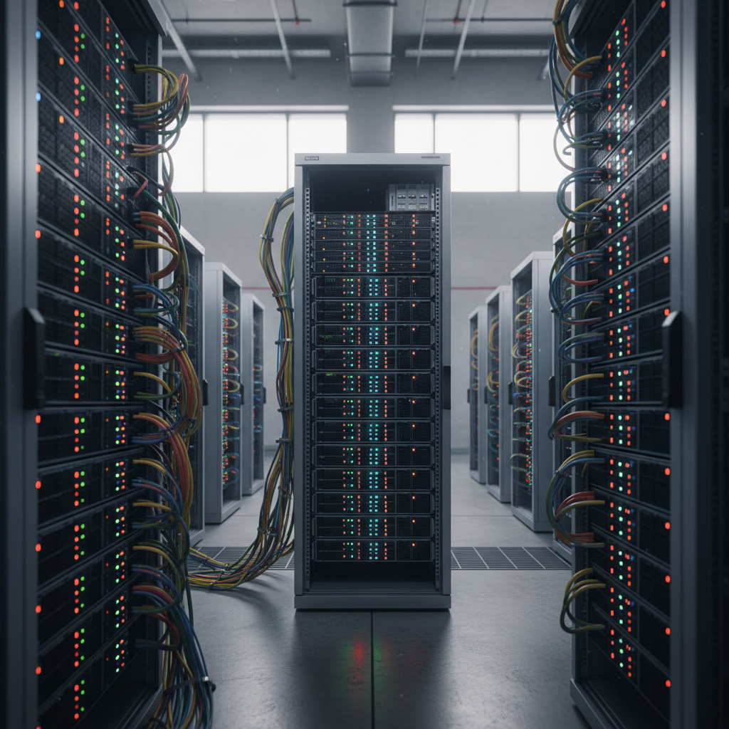 Visão panorâmica de um moderno data center, simbolizando o investimento massivo das grandes hyperscalers em infraestrutura de IA.