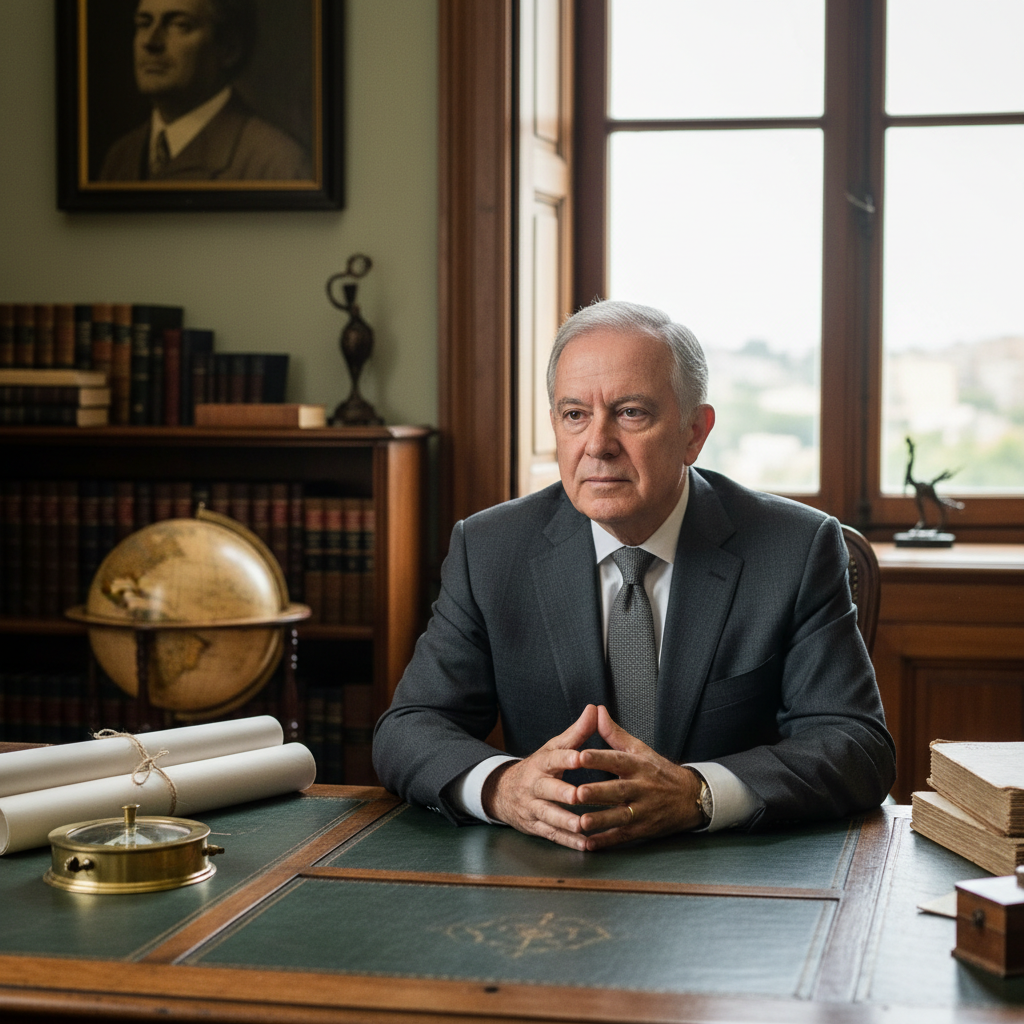 Retrato de Luis Eulálio Vidigal Filho, visionário líder empresarial na redemocratização do Brasil, com destaque para sua influência e legado.
