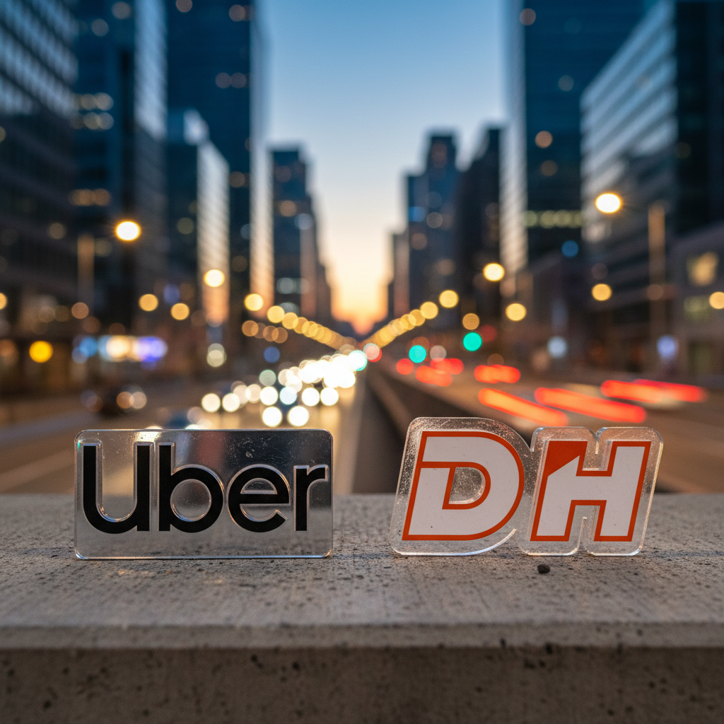 Representação digital dos logotipos da Uber e da Delivery Hero, simbolizando a estratégica aquisição da Delivery Hero e a expansão do Uber Eats em 2026.