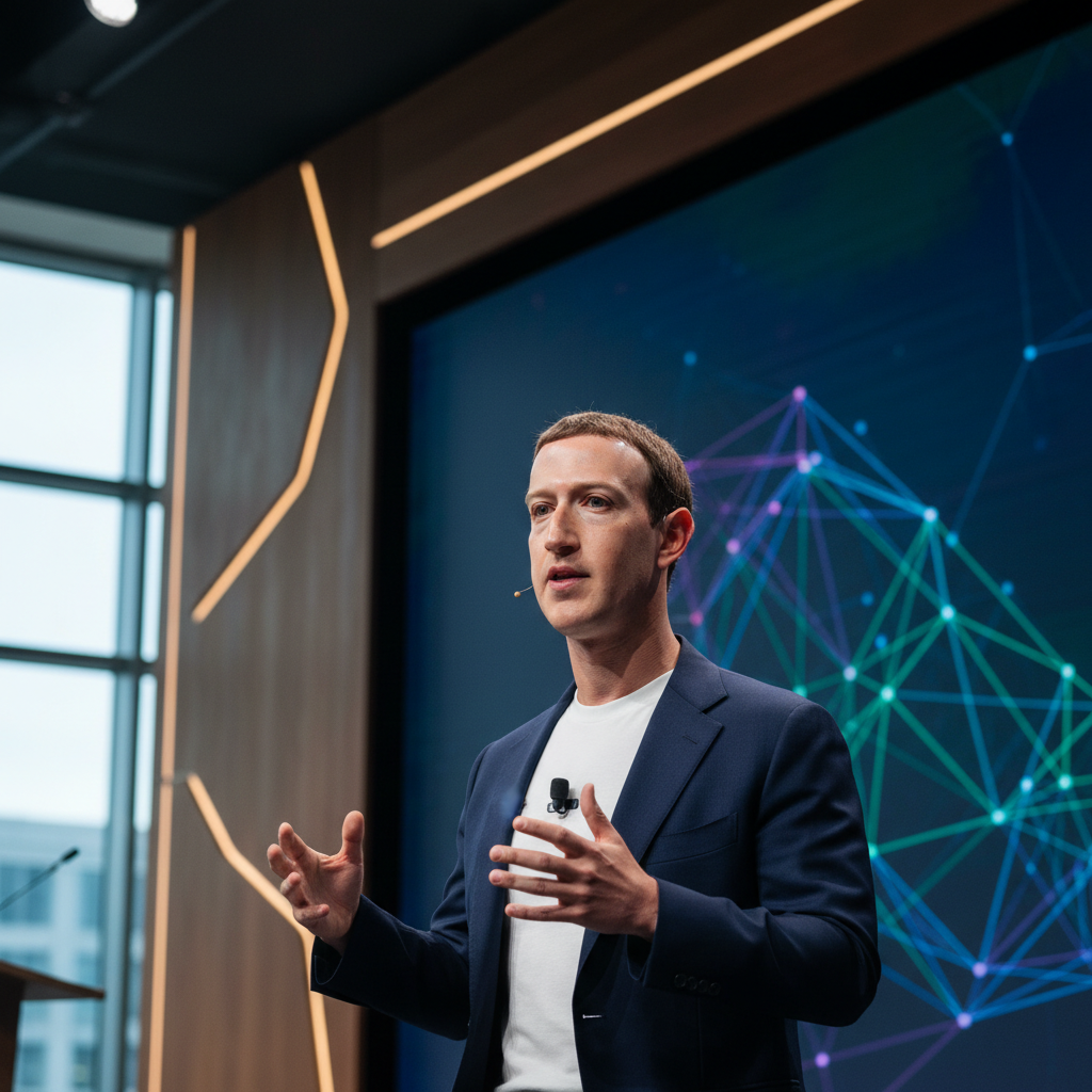 Mark Zuckerberg, CEO da Meta, discutindo o futuro e os desafios no progresso dos agentes de IA da Meta em um evento.