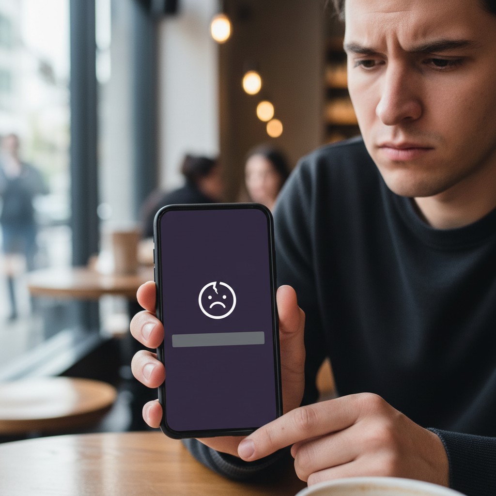 Usuário tenta acessar o aplicativo do Nubank em um smartphone, simbolizando a instabilidade Nubank e a dificuldade de acesso aos serviços financeiros digitais.