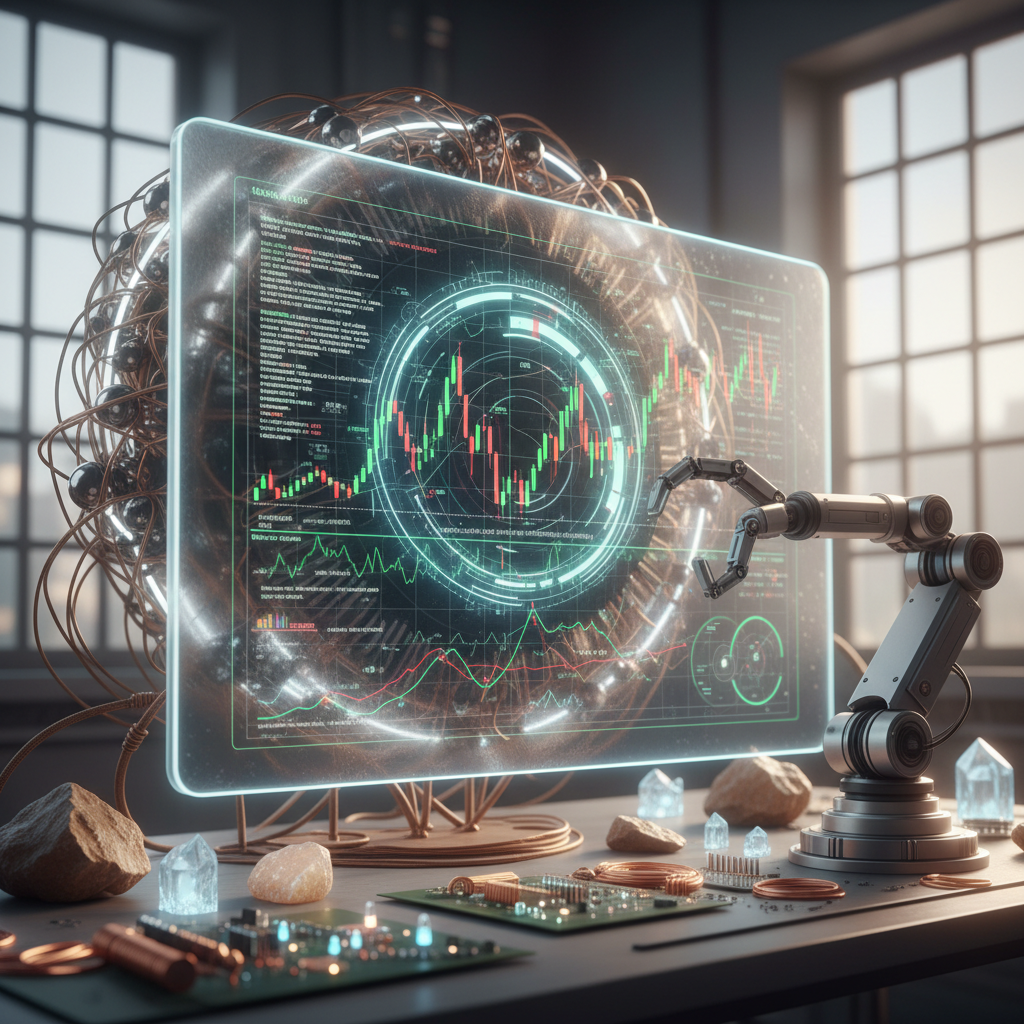 Gráficos futuristas de criptomoedas com algoritmos de Inteligência Artificial Criptomoedas analisando o mercado em tempo real.