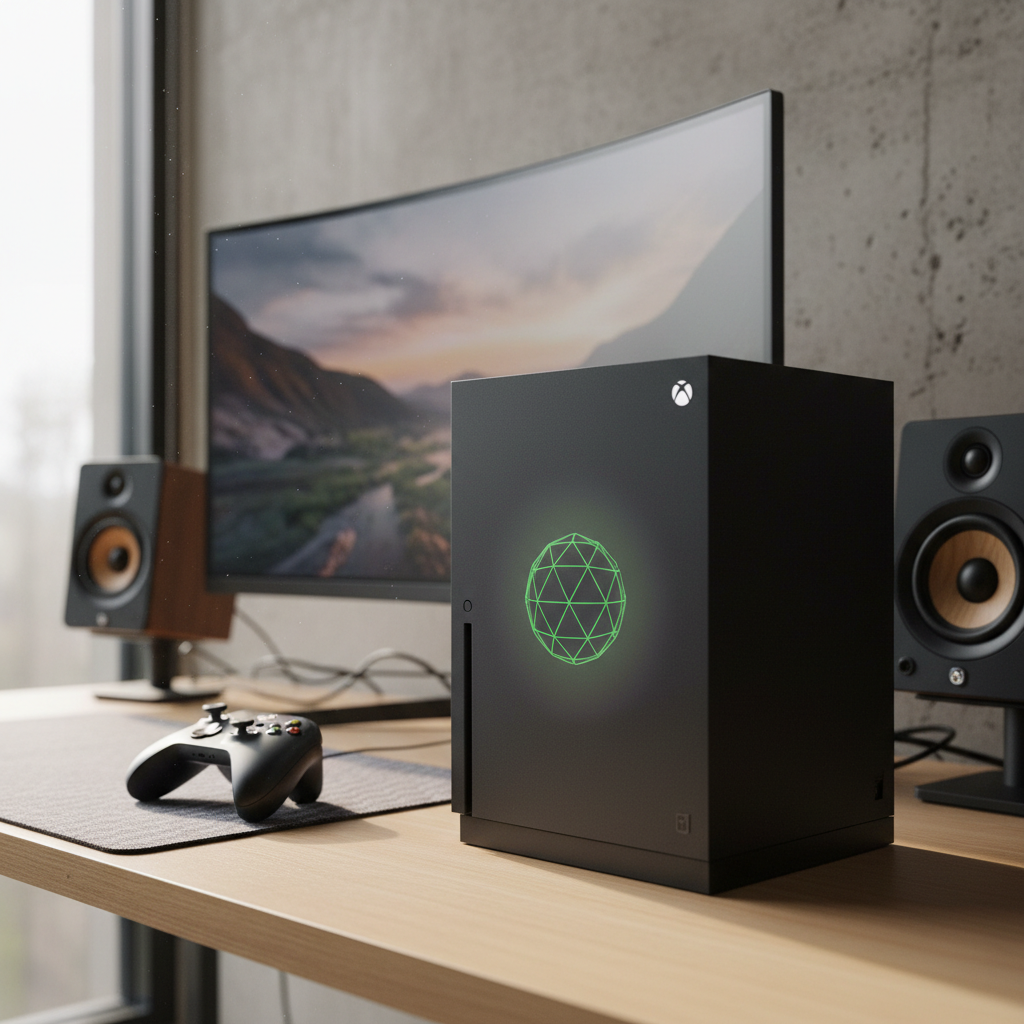 Um console XBOX Series exibindo uma tela de inicialização personalizada com o logo do XBOX, ilustrando o novo recurso XBOX Series de customização de boot.